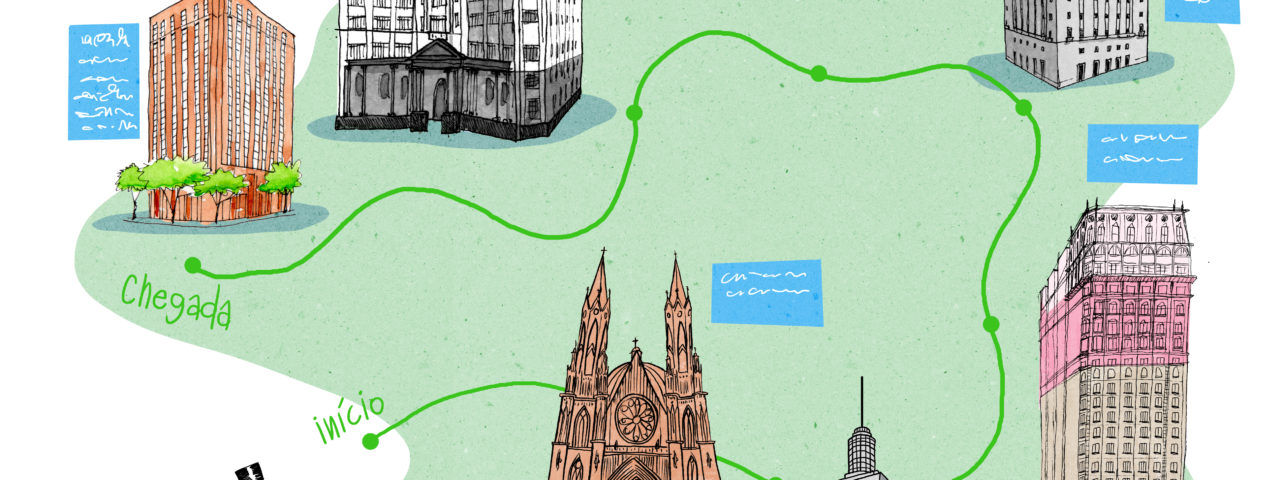 Mapa de prédios históricos no centro de São Paulo para crianças